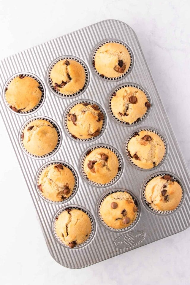 The baked muffins in the muffin pan.