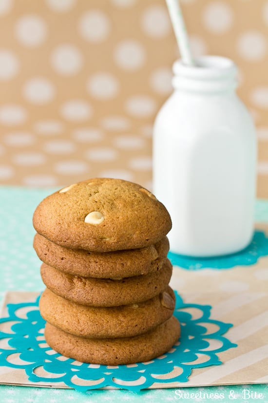 Stack of Caramel White Chocolate Chip Cookies