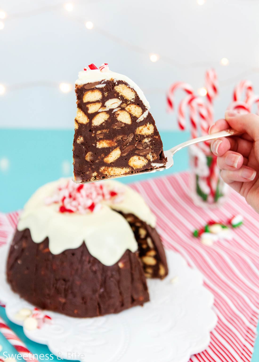 Chocolate Peppermint Fudge Christmas Pudding is a fun and easy twist on a traditional festive treat.