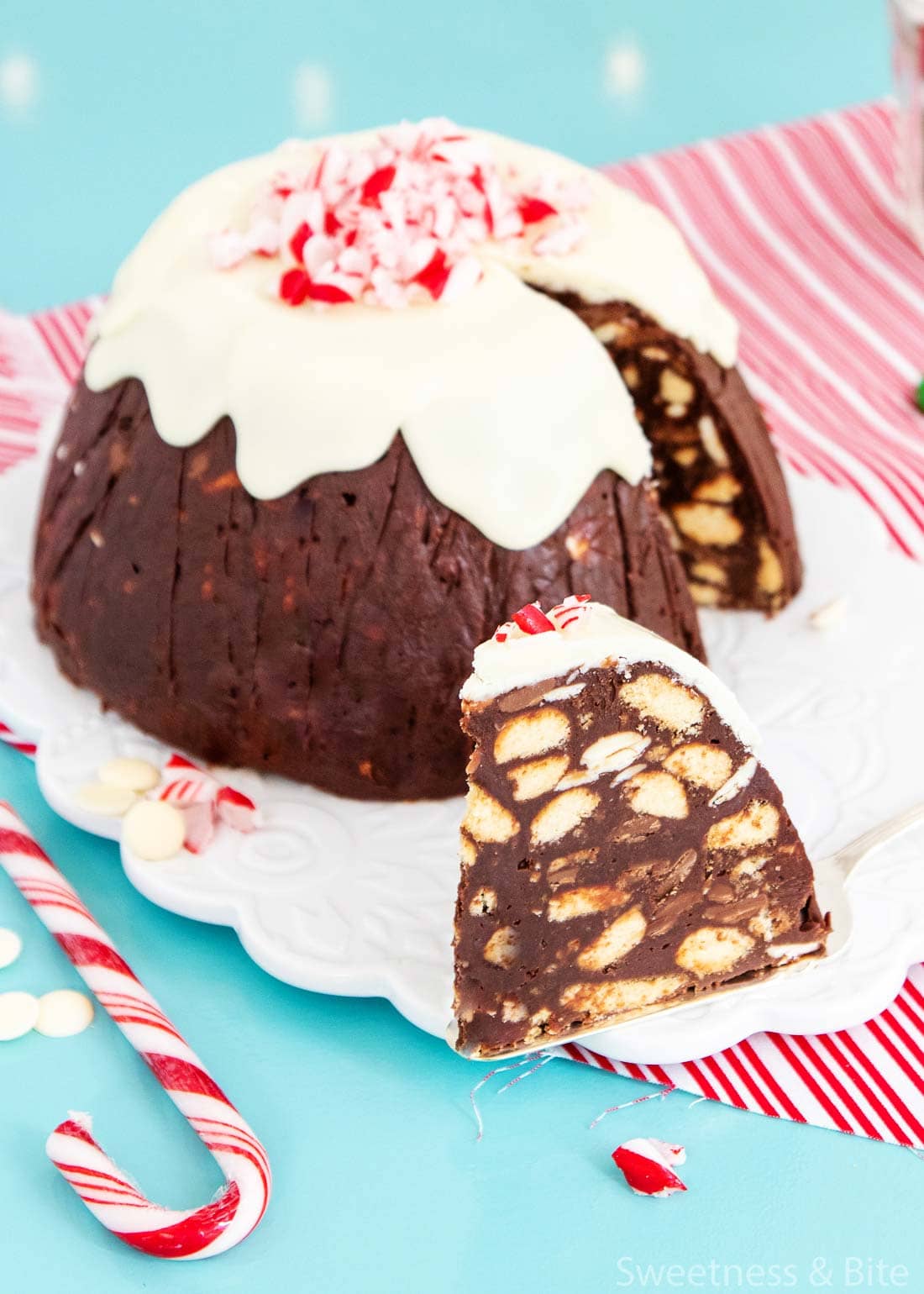 Chocolate Peppermint Fudge Christmas Pudding is a fun and easy twist on a traditional festive treat.