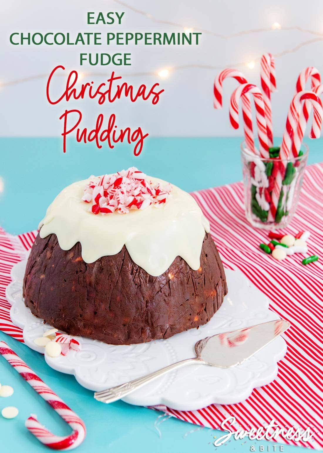 Chocolate Peppermint Fudge Christmas Pudding is a fun and easy twist on a traditional festive treat.