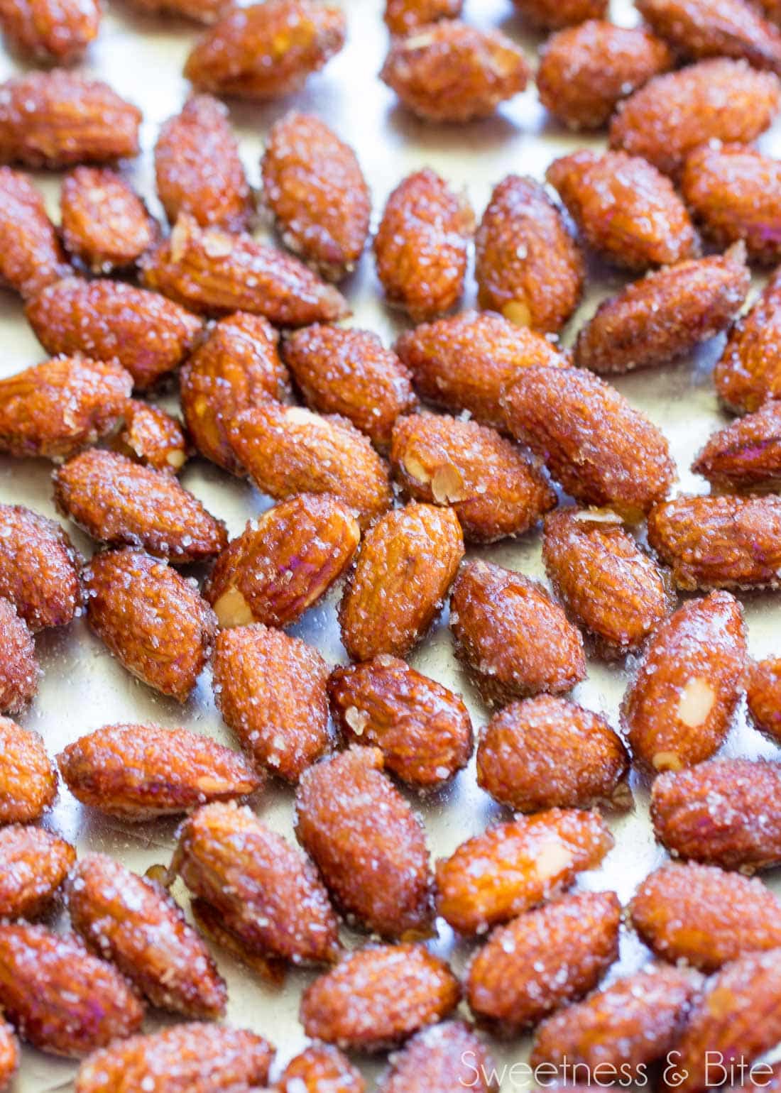 A tray of honey roasted almonds.