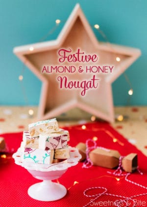 Festive Almond and Honey Nougat ~ Classic nougat with festive printed wafer paper ~ by Sweetness & Bite