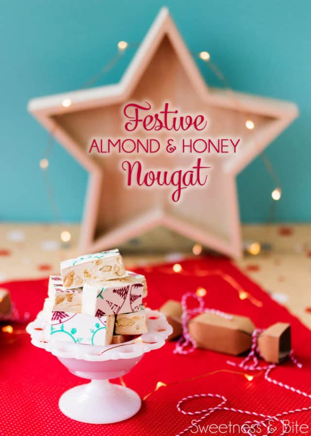 Festive Almond and Honey Nougat ~ Classic nougat with festive printed wafer paper ~ by Sweetness & Bite