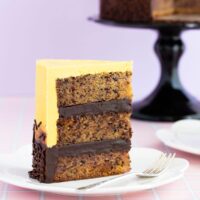 Close-up of a slice of gluten free banana cake.