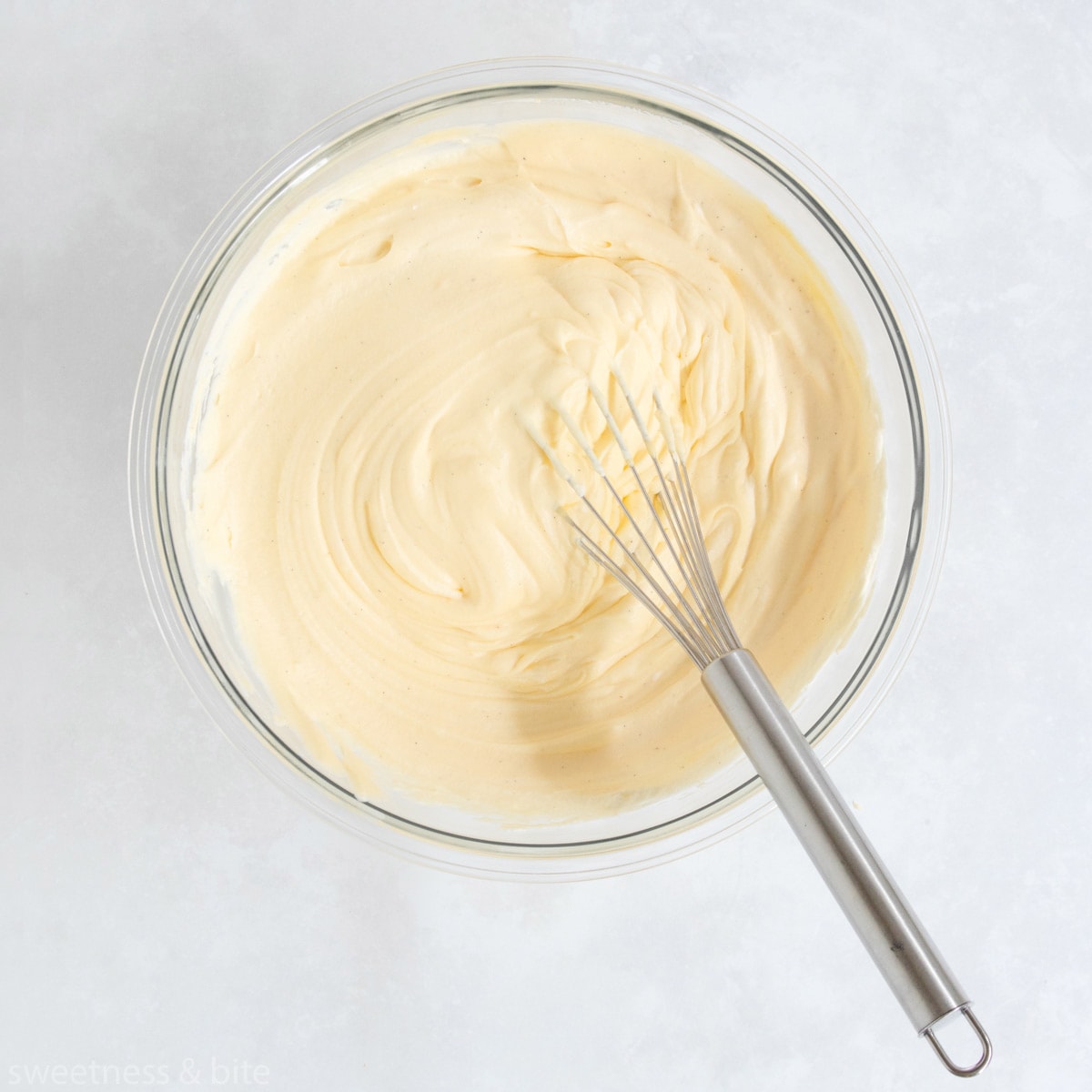 The finished cream mixture in a large bowl.