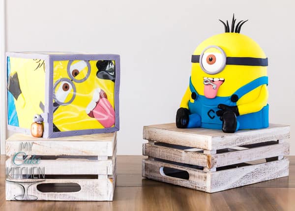 Mischievous Minion and Minion-in-a-box cakes - by My Cake Kitchen