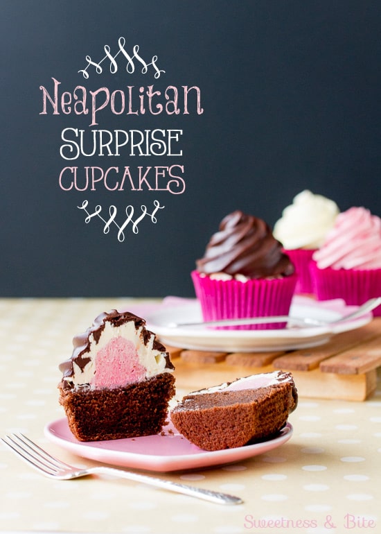 Neapolitan Surprise Cupcakes ~ Sweetness & Bite