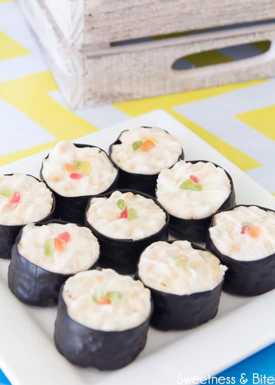 Sweet Sushi ~ Rice bubble slice becomes dessert sushi! Perfect party food.